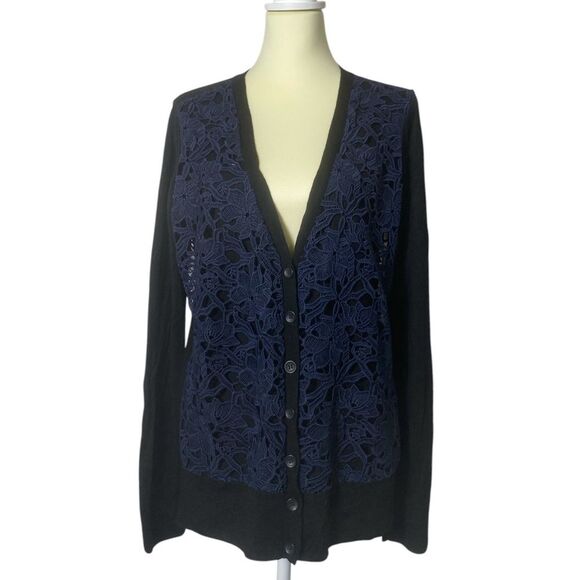 Halogen Nordstrom 100% Merino Wool Lightweight Lace Front Cardigan Women's Large - Picture 1 of 13